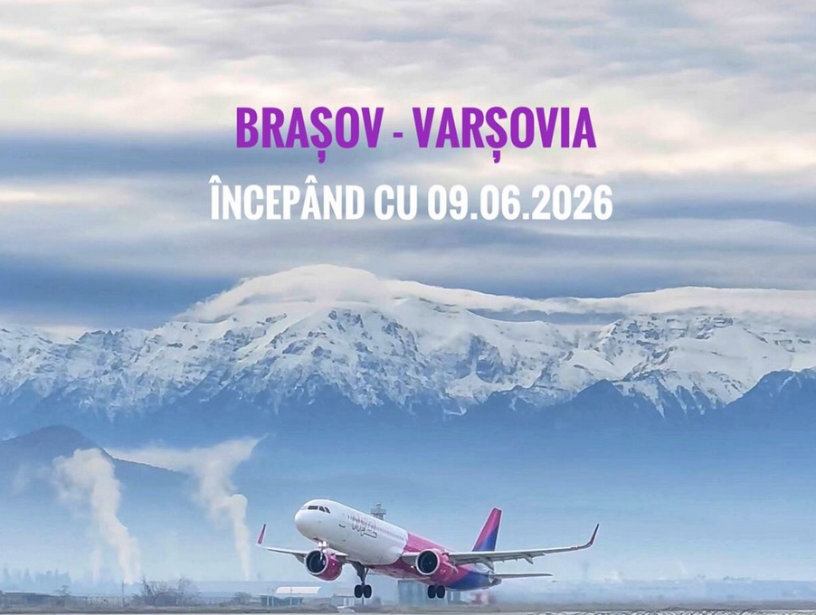 Vești bune de la Aeroportul Internațional Brașov. Wizz Air deschide o rută nouă: Brașov – Varșovia în 2026