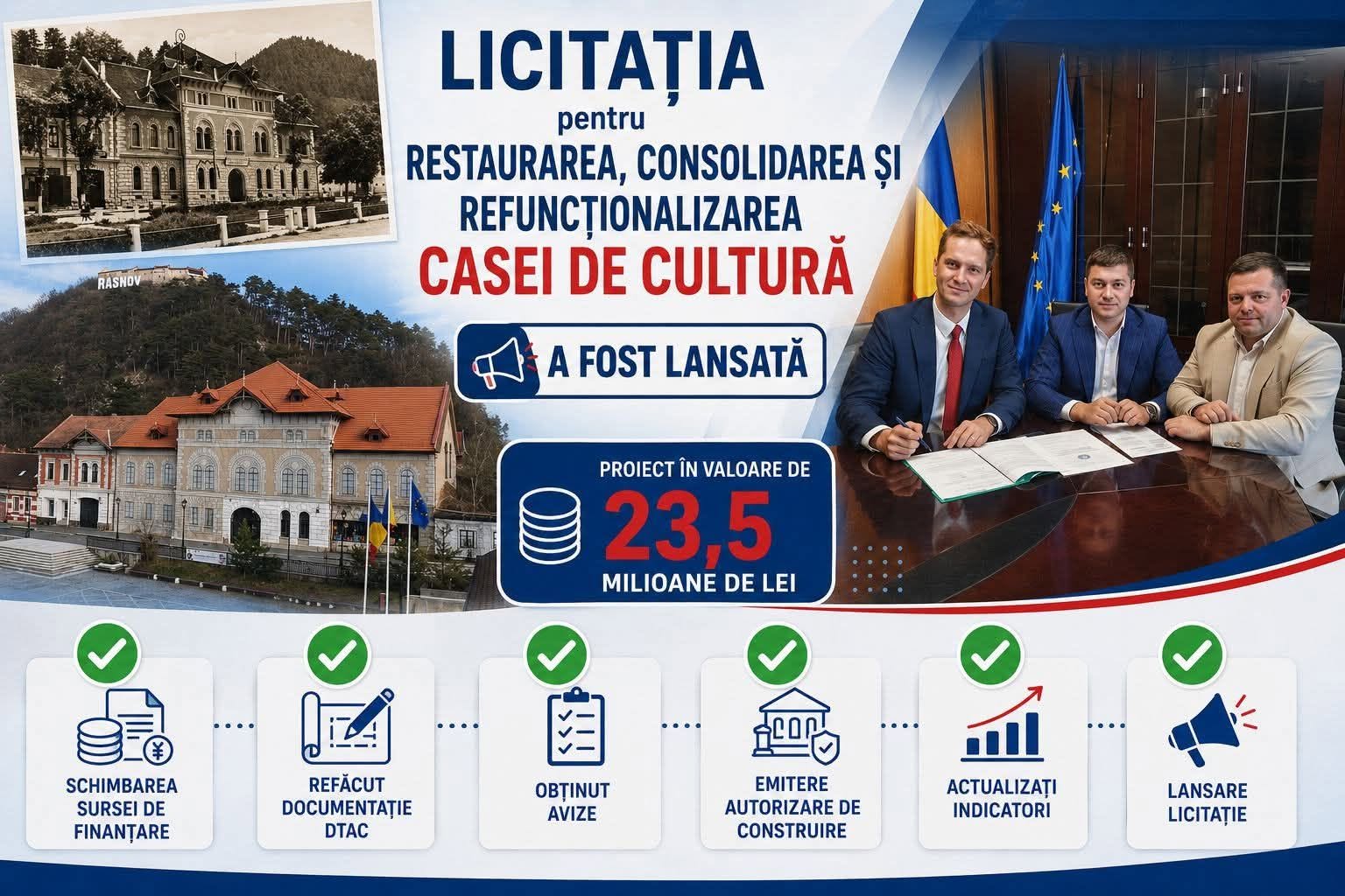 Mesajul primarului orașului Râșnov, Horia Mihai Motrescu:  Am lansat licitatia pentru Casa de Cultura!